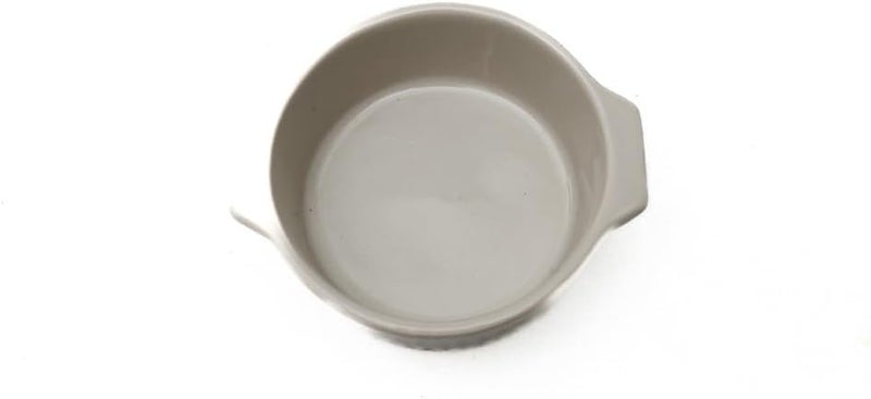 Daiso Greige Ceramic Round Baking Dish with Handles - Stripe Embossed Casserole Gratin Pan - Image 2